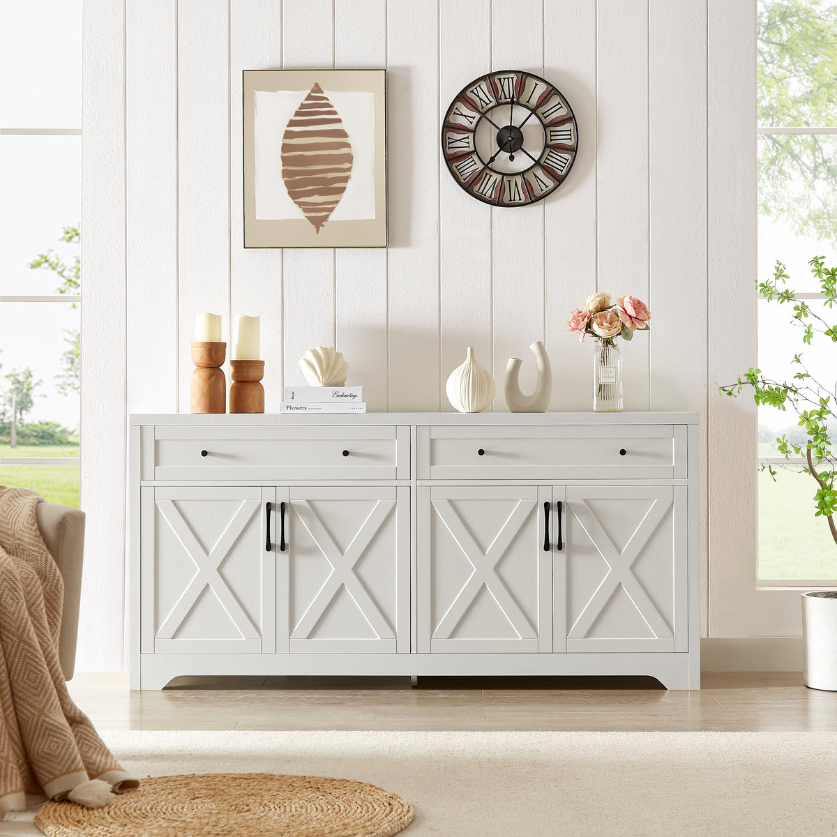 Nøordka Light Sideboard Default 61" White TV Stand &amp; Entertainment Center with Storage Space
