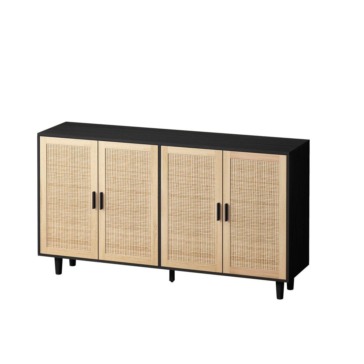 Nøordka Light Sideboard Default 62" Elegant Rattan Storage Cabinet With Dark Accents