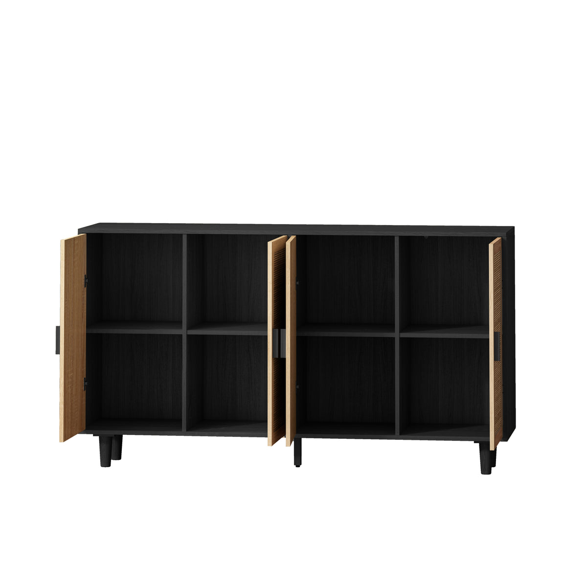 Nøordka Light Sideboard Default 62" Elegant Rattan Storage Cabinet With Dark Accents