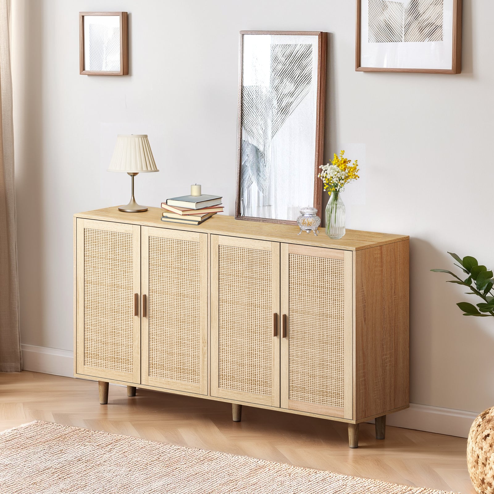 Nøordka Light Sideboard Default 62" Neutral Tone Elegant 4 Door Rattan Cabinet
