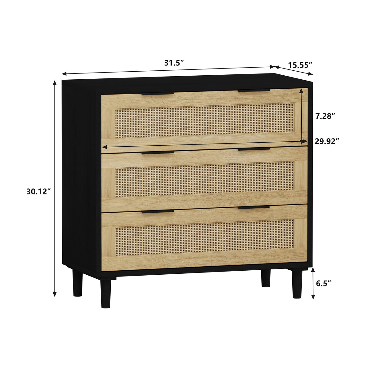 Nøordka Light Sideboard Default 63" Mid Century Modern Rattan Storage Cabinet in Natural Tone With Black Accents