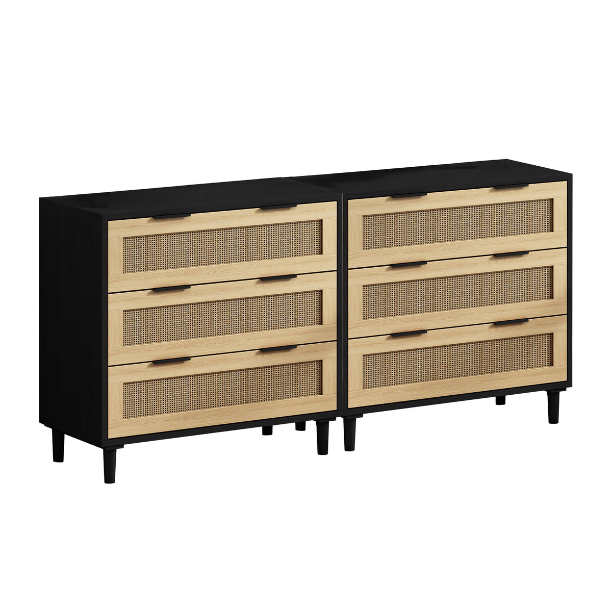 Nøordka Light Sideboard Default 63" Mid Century Modern Rattan Storage Cabinet in Natural Tone With Black Accents