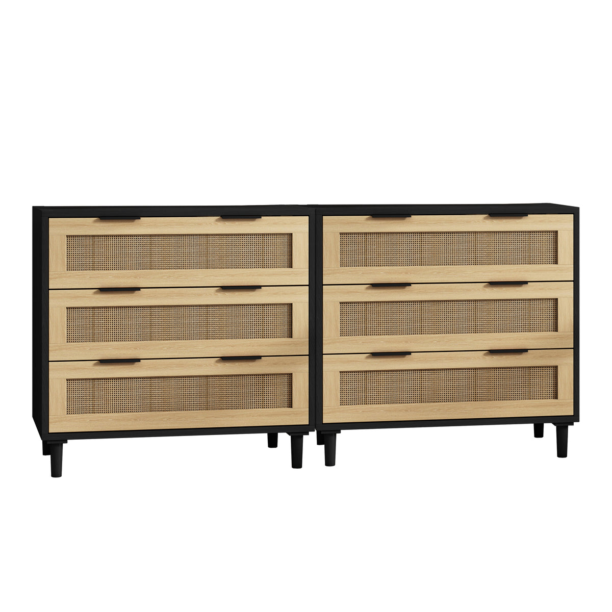 Nøordka Light Sideboard Default 63" Mid Century Modern Rattan Storage Cabinet in Natural Tone With Black Accents