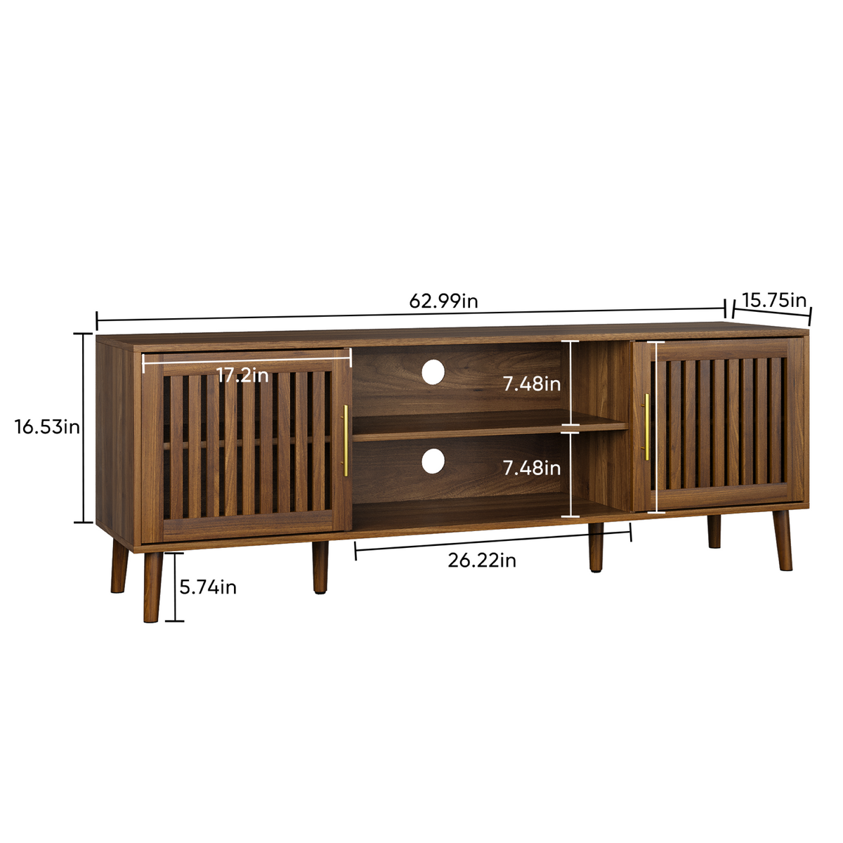 Nøordka Light Sideboard Default 63" Walnut Wood TV Stand &amp; Entertainment Center for 55 to 70 Inch TVs