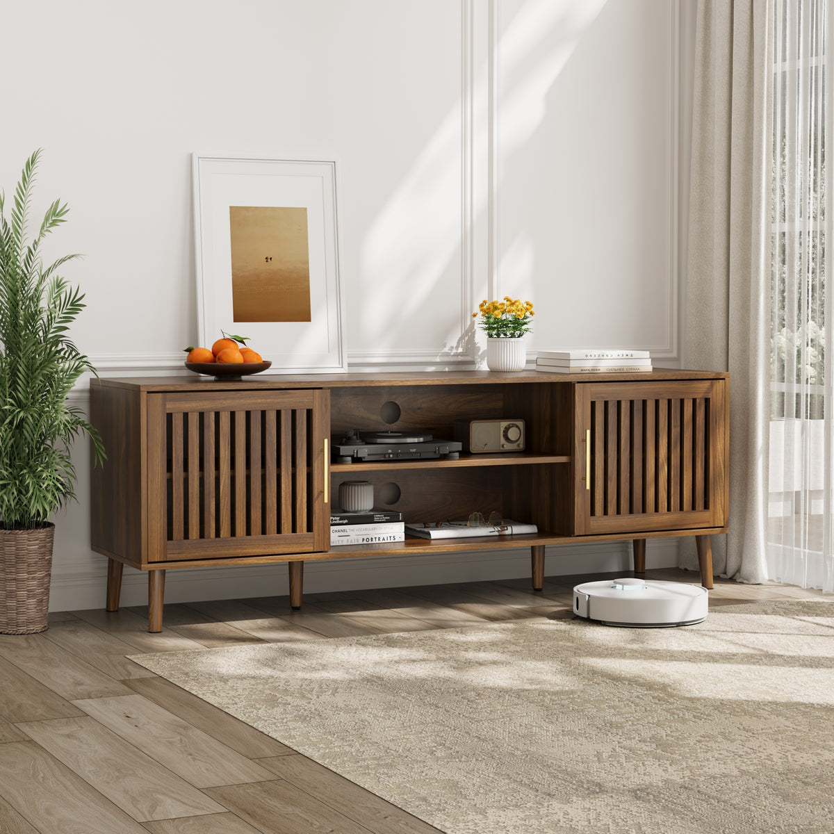 Nøordka Light Sideboard Default 63" Walnut Wood TV Stand &amp; Entertainment Center for 55 to 70 Inch TVs