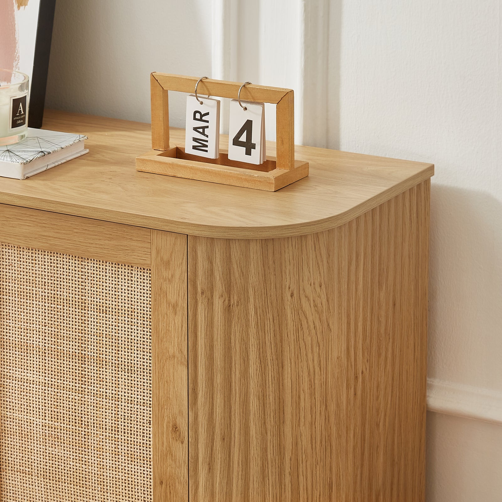 Nøordka Light Sideboard Default 64" Wave Shaped TV Stand & Entertainment Center with Rattan Doors