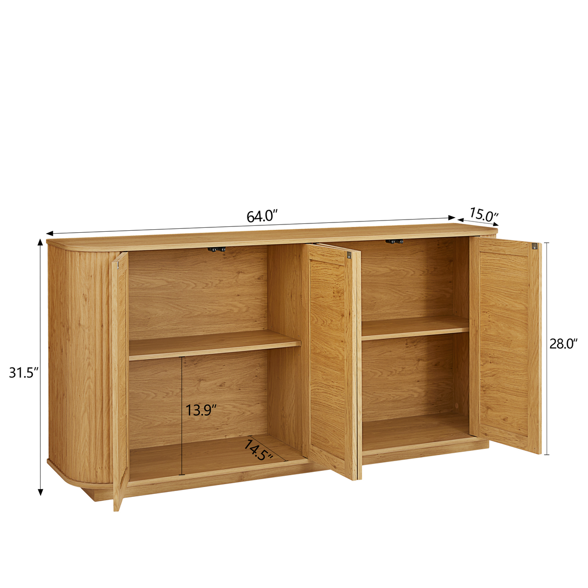 Nøordka Light Sideboard Default 64" Wave Shaped TV Stand &amp; Entertainment Center with Rattan Doors