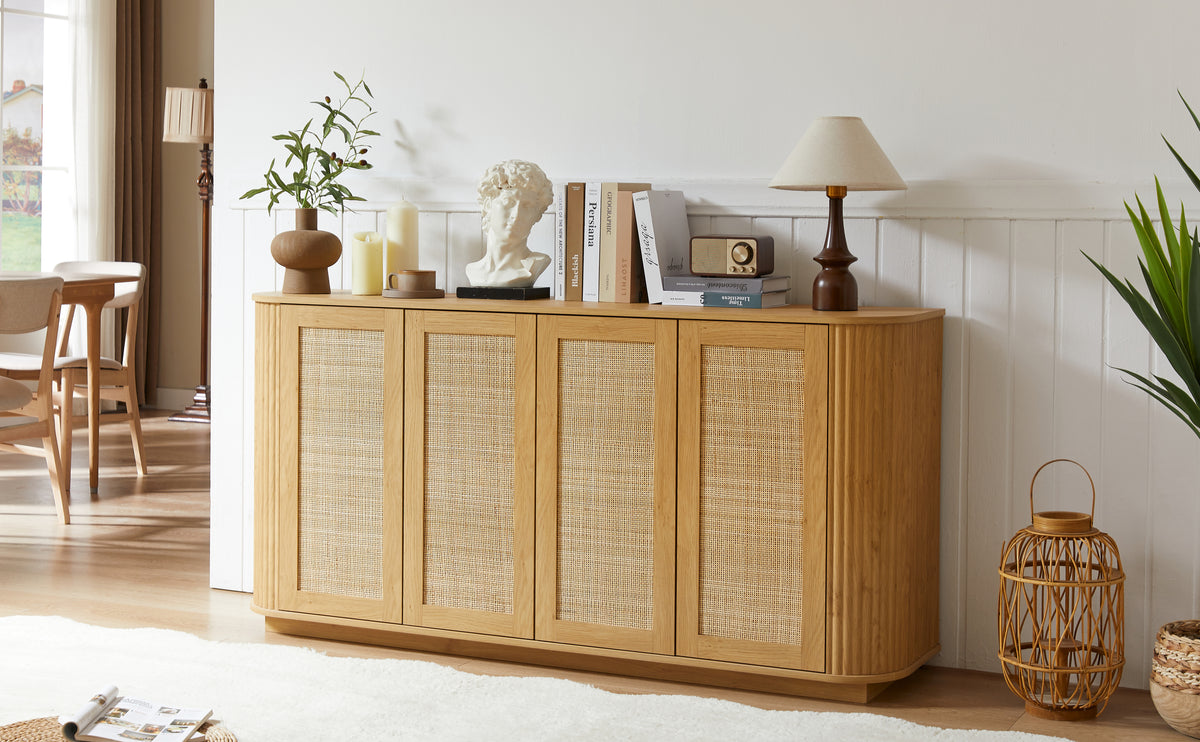 Nøordka Light Sideboard Default 64" Wave Shaped TV Stand &amp; Entertainment Center with Rattan Doors