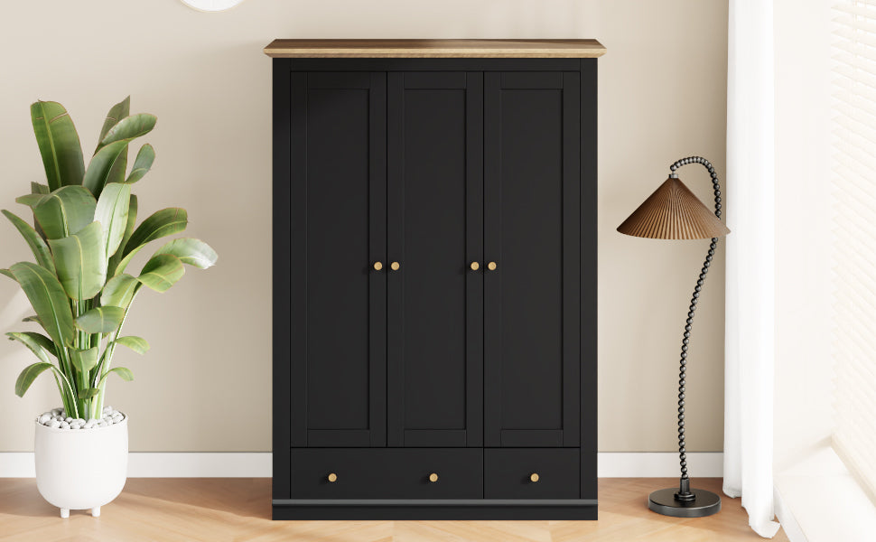 Nøordka Light Sideboard Default 70" Black Mid Century Modern Wood 3 Door Armoire Wardrobe Closet