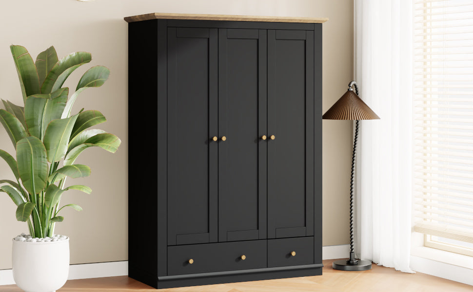 Nøordka Light Sideboard Default 70" Black Mid Century Modern Wood 3 Door Armoire Wardrobe Closet