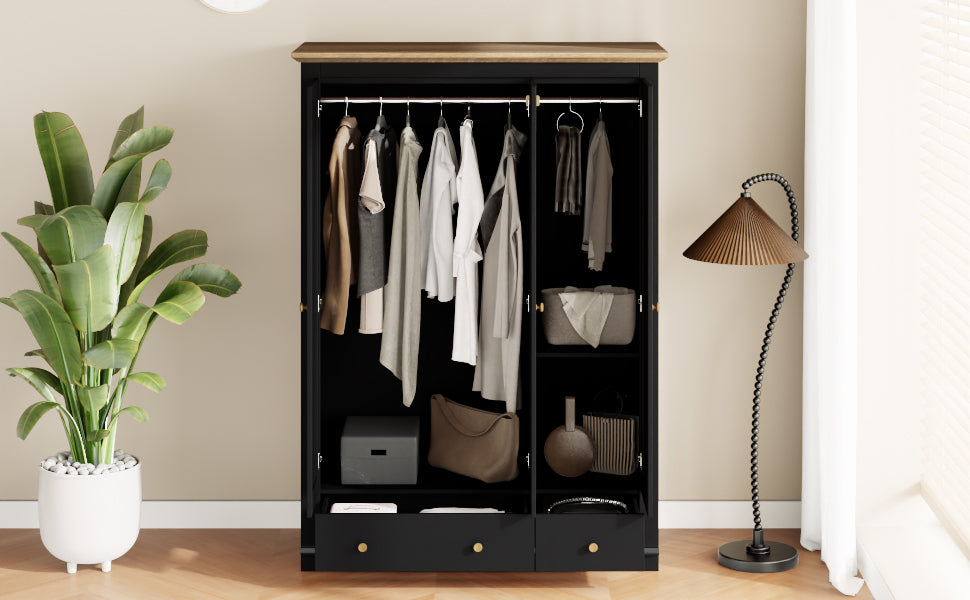 Nøordka Light Sideboard Default 70" Black Mid Century Modern Wood 3 Door Armoire Wardrobe Closet