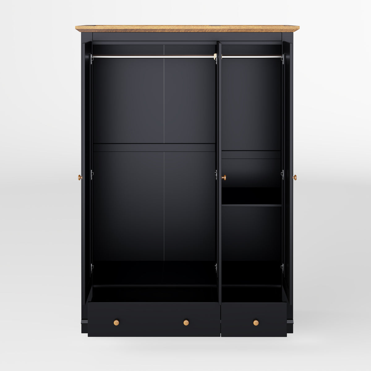 Nøordka Light Sideboard Default 70" Black Mid Century Modern Wood 3 Door Armoire Wardrobe Closet