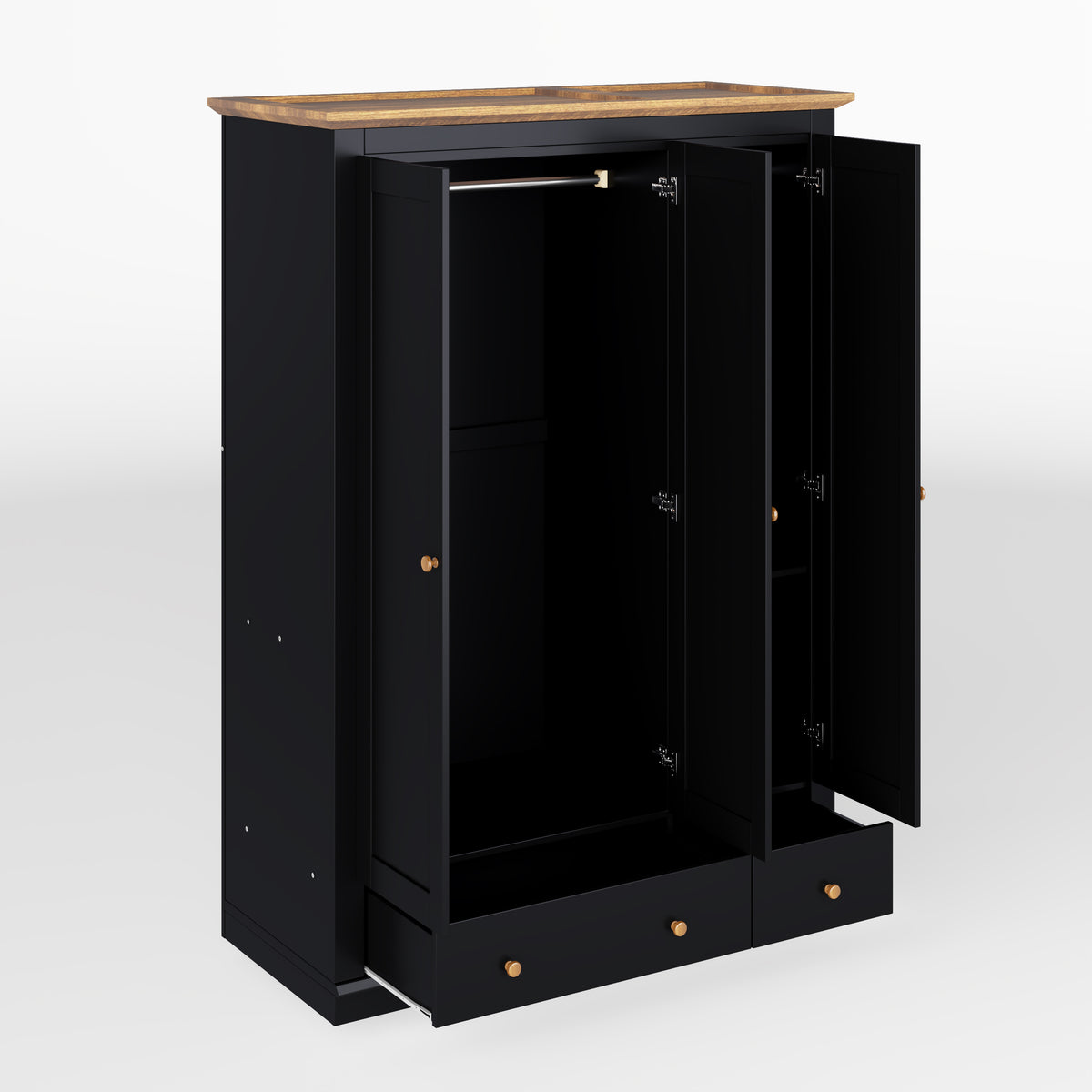 Nøordka Light Sideboard Default 70" Black Mid Century Modern Wood 3 Door Armoire Wardrobe Closet