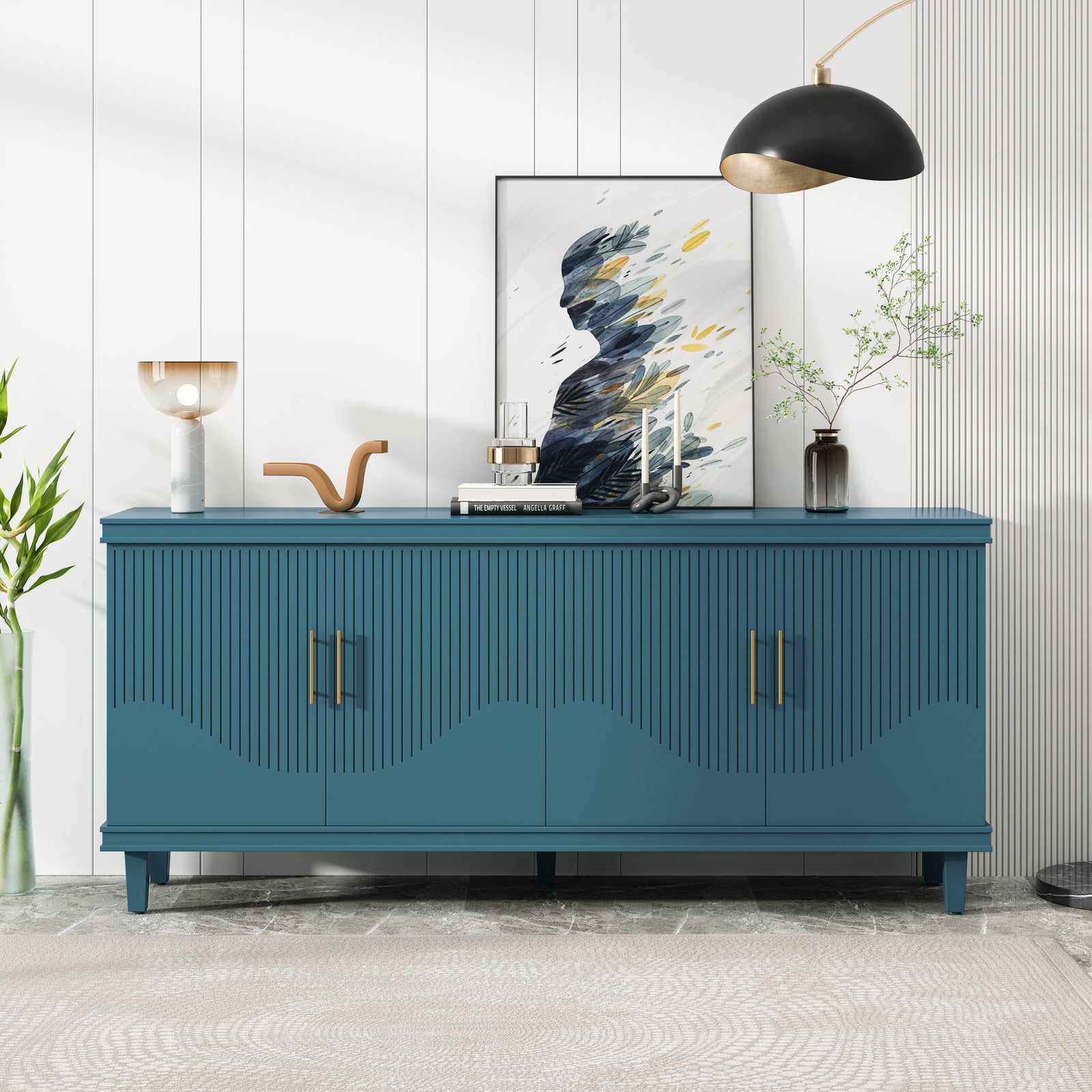 Nøordka Light Sideboard Default 70" Olive Green 4-Door Wood Cabinet with Waved Lines