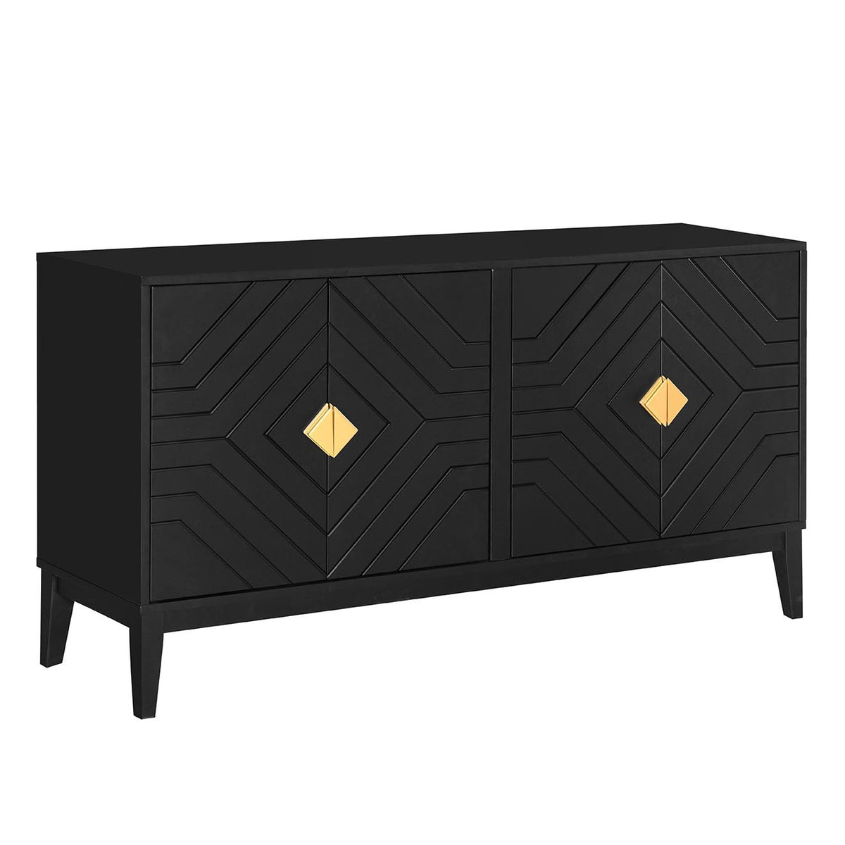 Nøordka Light Sideboard Default Black 4-Door Sideboard Storage Cabinet with Gold Handles &amp; Adjustable Shelves