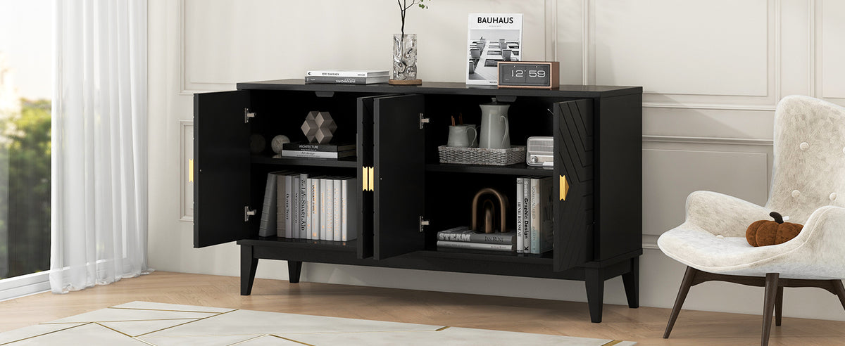 Nøordka Light Sideboard Default Black 4-Door Sideboard Storage Cabinet with Gold Handles &amp; Adjustable Shelves
