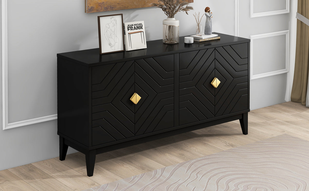 Nøordka Light Sideboard Default Black 4-Door Sideboard Storage Cabinet with Gold Handles &amp; Adjustable Shelves