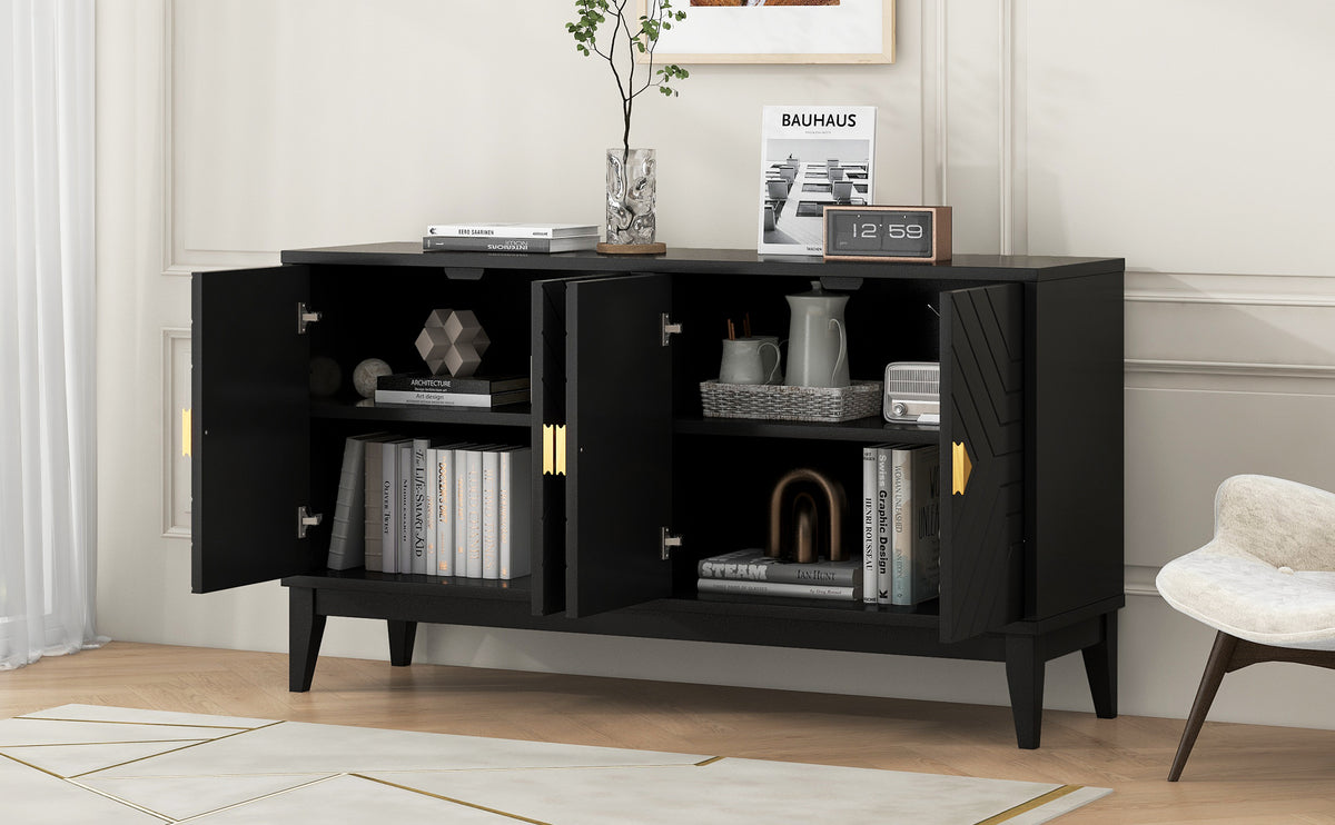 Nøordka Light Sideboard Default Black 4-Door Sideboard Storage Cabinet with Gold Handles &amp; Adjustable Shelves