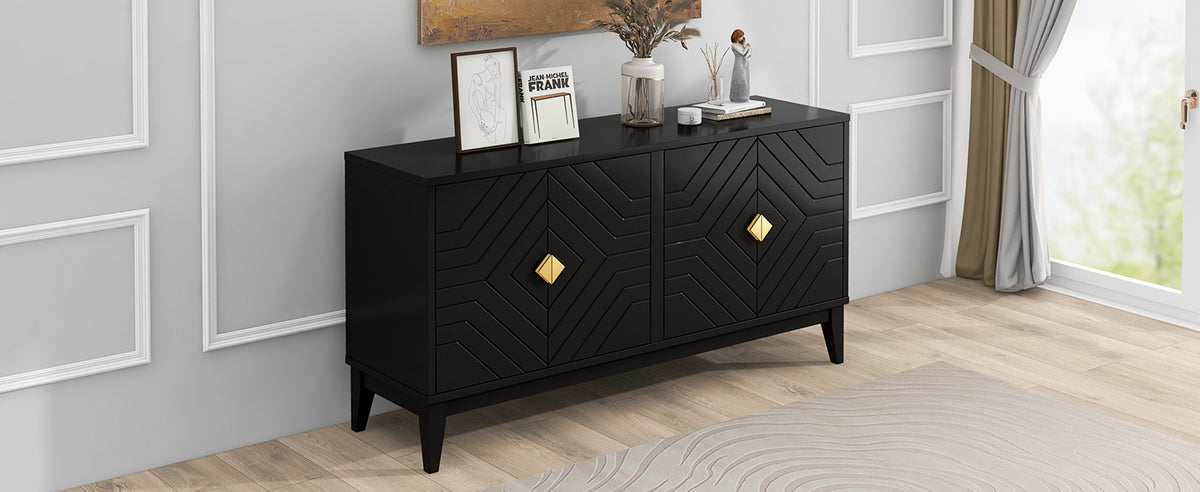 Nøordka Light Sideboard Default Black 4-Door Sideboard Storage Cabinet with Gold Handles &amp; Adjustable Shelves