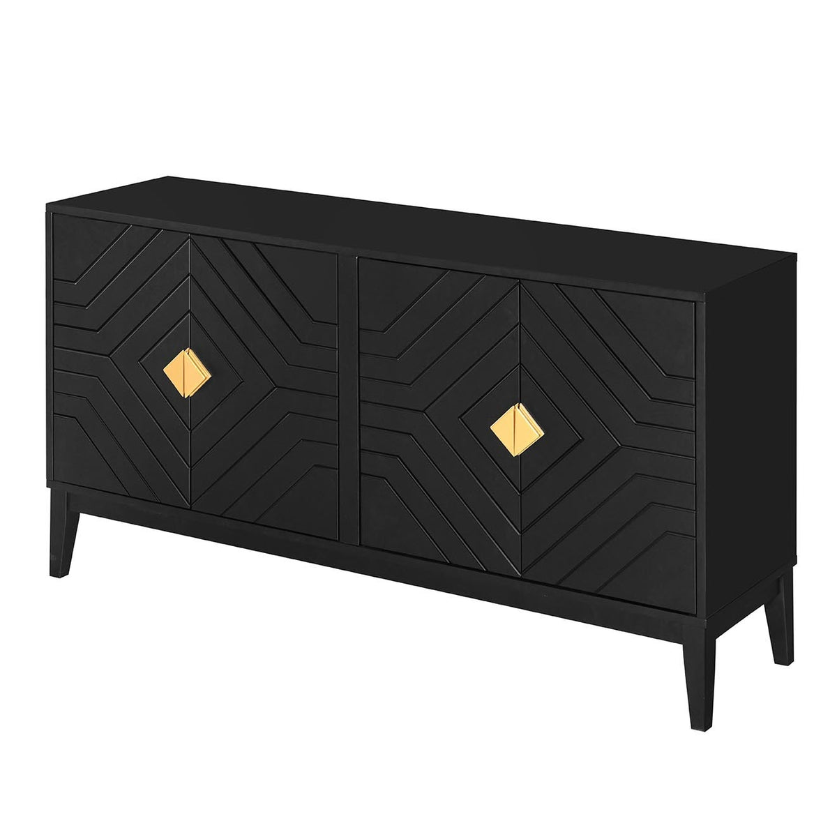 Nøordka Light Sideboard Default Black 4-Door Sideboard Storage Cabinet with Gold Handles &amp; Adjustable Shelves