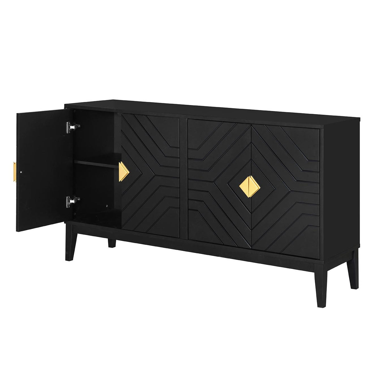 Nøordka Light Sideboard Default Black 4-Door Sideboard Storage Cabinet with Gold Handles &amp; Adjustable Shelves