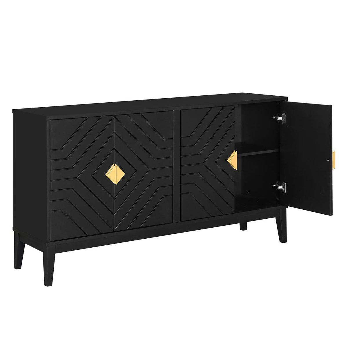 Nøordka Light Sideboard Default Black 4-Door Sideboard Storage Cabinet with Gold Handles &amp; Adjustable Shelves