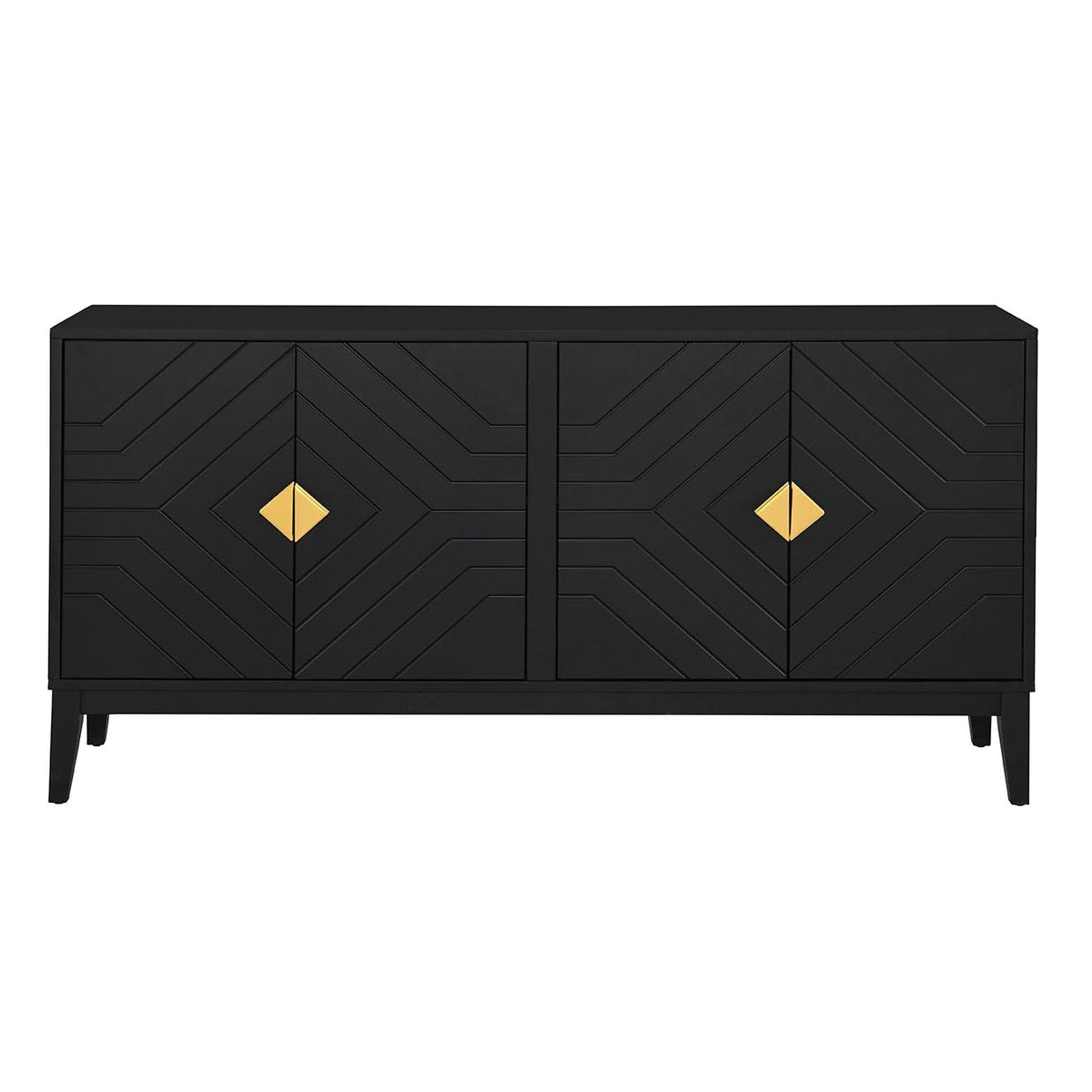 Nøordka Light Sideboard Default Black 4-Door Sideboard Storage Cabinet with Gold Handles &amp; Adjustable Shelves