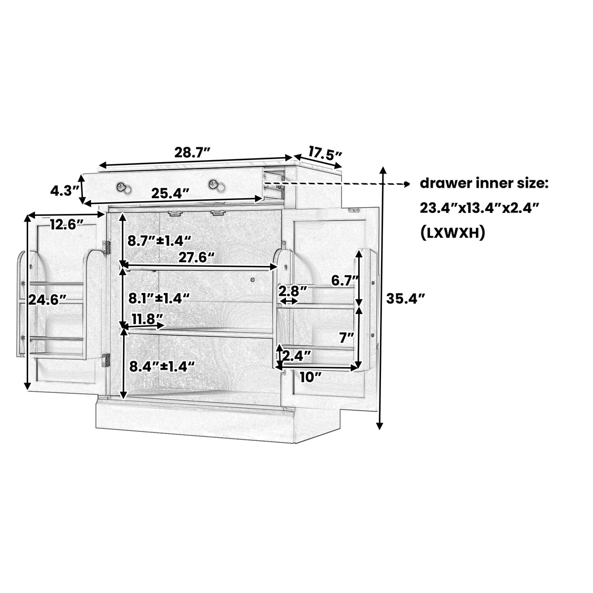 Nøordka Light Sideboard Default Gray Mid Century Modern Freestanding Kitchen Pantry Cabinet with Adjustable Shelves
