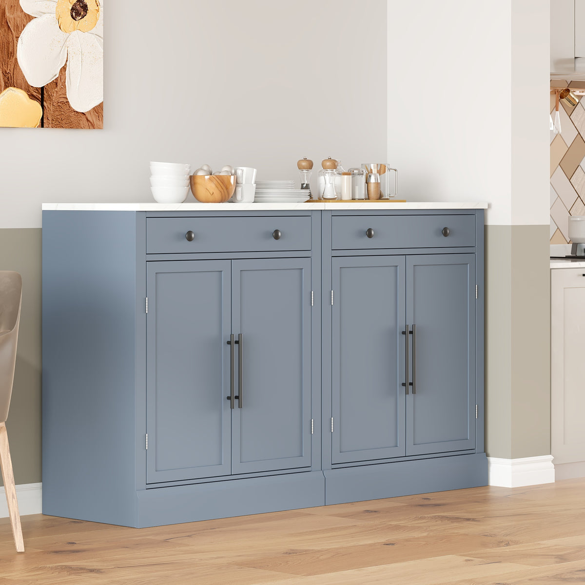 Nøordka Light Sideboard Default Gray Mid Century Modern Freestanding Kitchen Pantry Cabinet with Adjustable Shelves