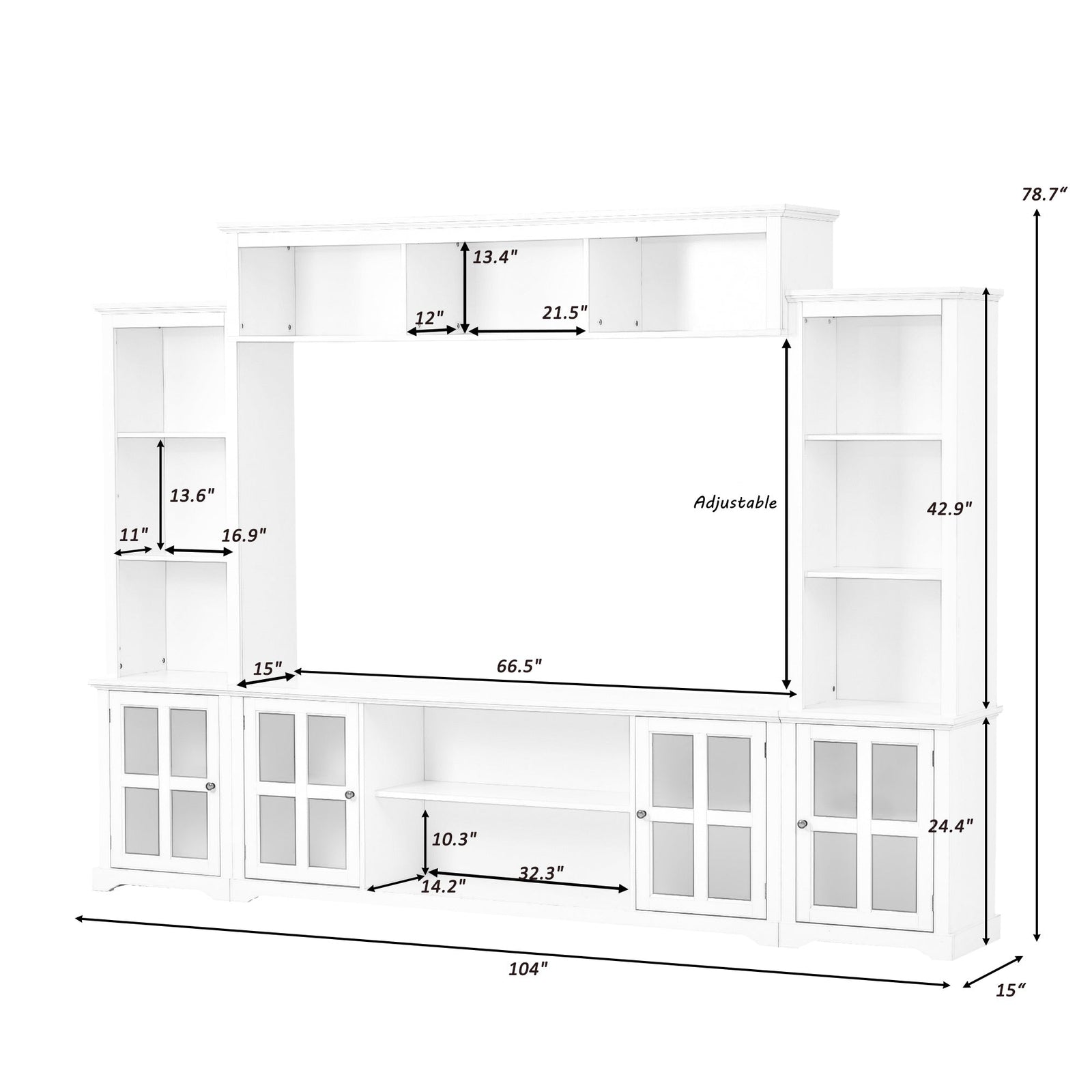 Nøordka Light TV Stand Default 105" White Entertainment Wall Unit with Bridge Modern TV Console Table for TVs Up to 70"