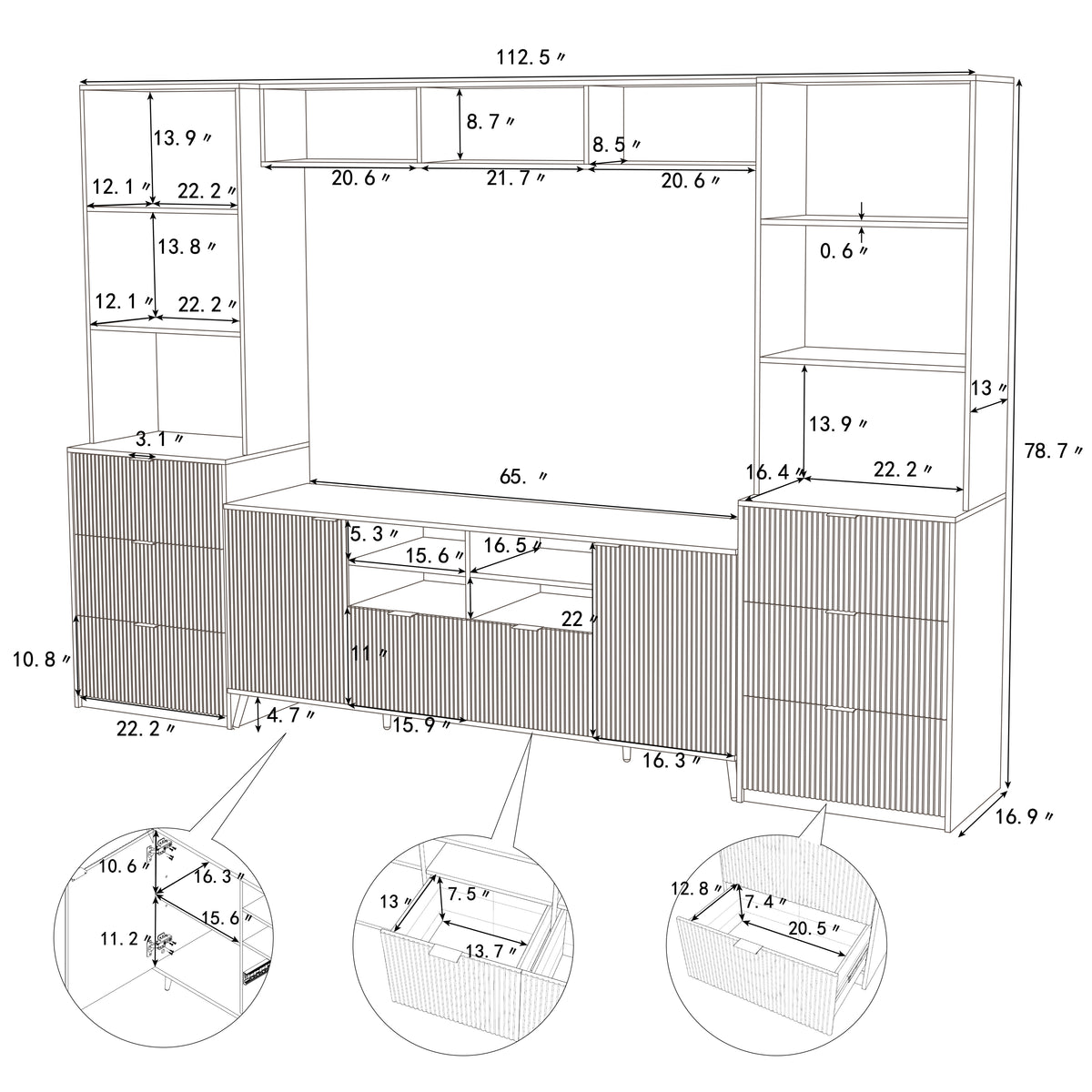 Nøordka Light TV Stand Default 113" White Fluted 4-Piece Entertainment Wall Unit for TVs Up to 70"