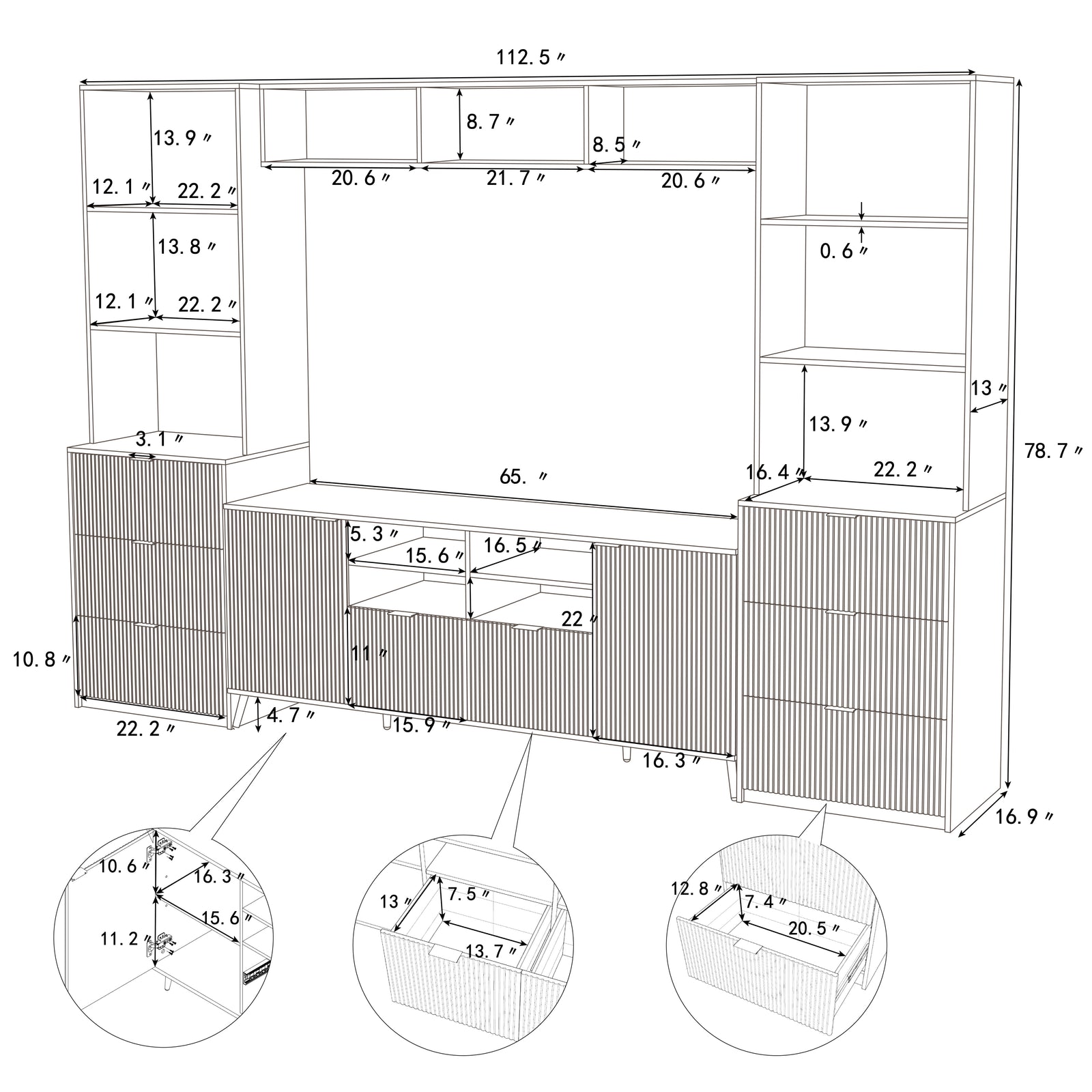 Nøordka Light TV Stand Default 113" White Fluted 4-Piece Entertainment Wall Unit for TVs Up to 70"