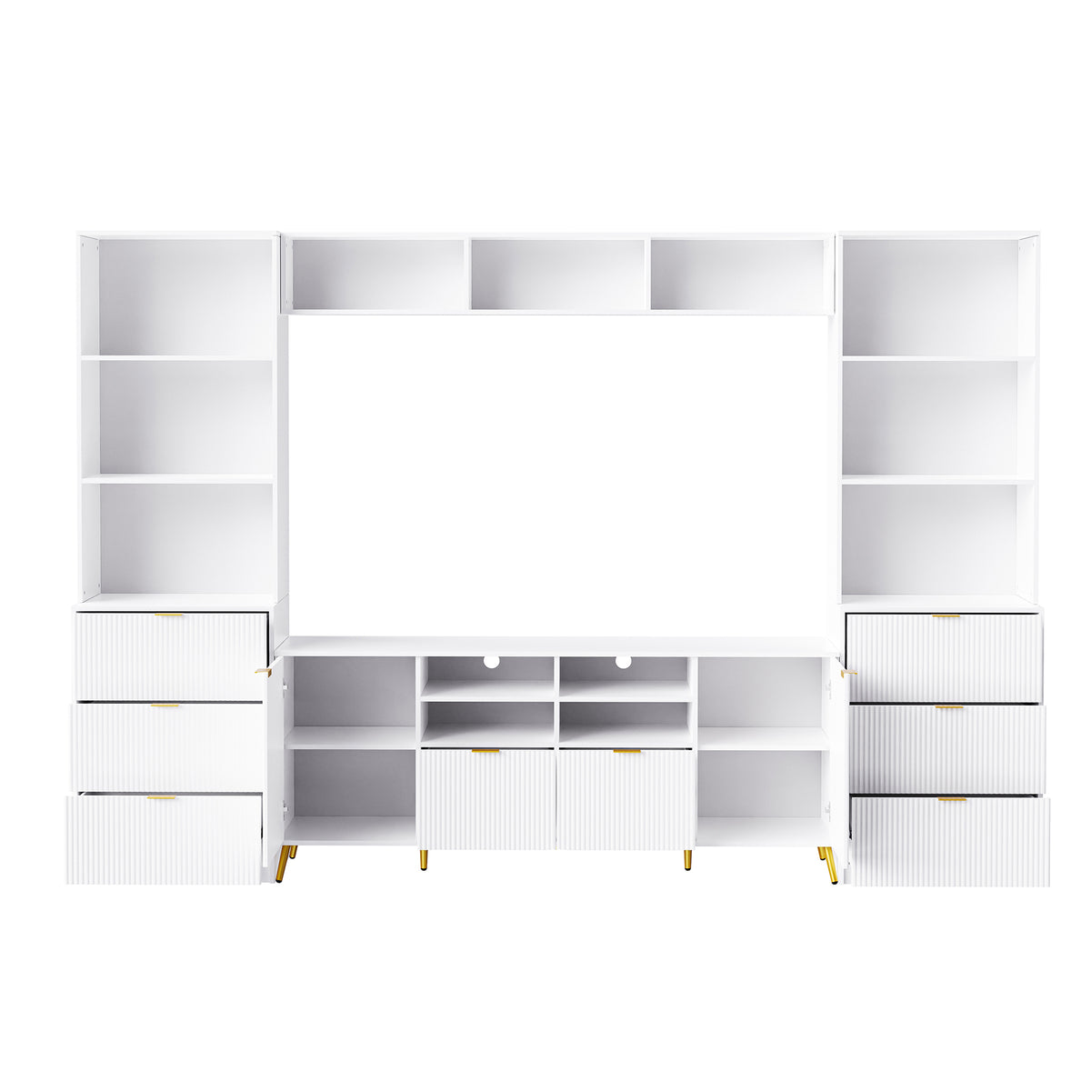Nøordka Light TV Stand Default 113" White Fluted 4-Piece Entertainment Wall Unit for TVs Up to 70"
