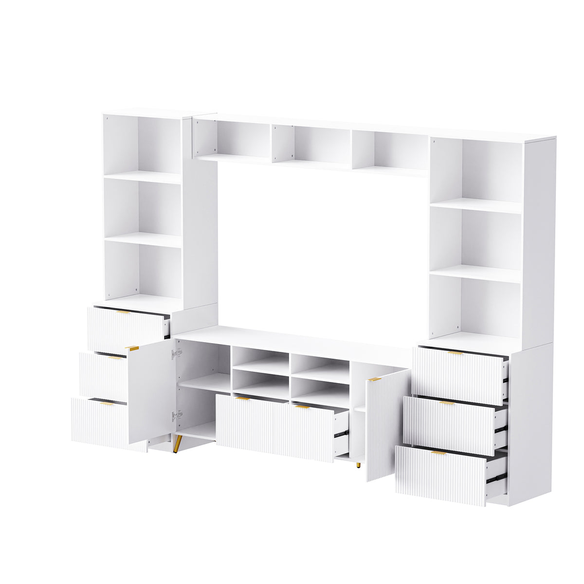 Nøordka Light TV Stand Default 113" White Fluted 4-Piece Entertainment Wall Unit for TVs Up to 70"
