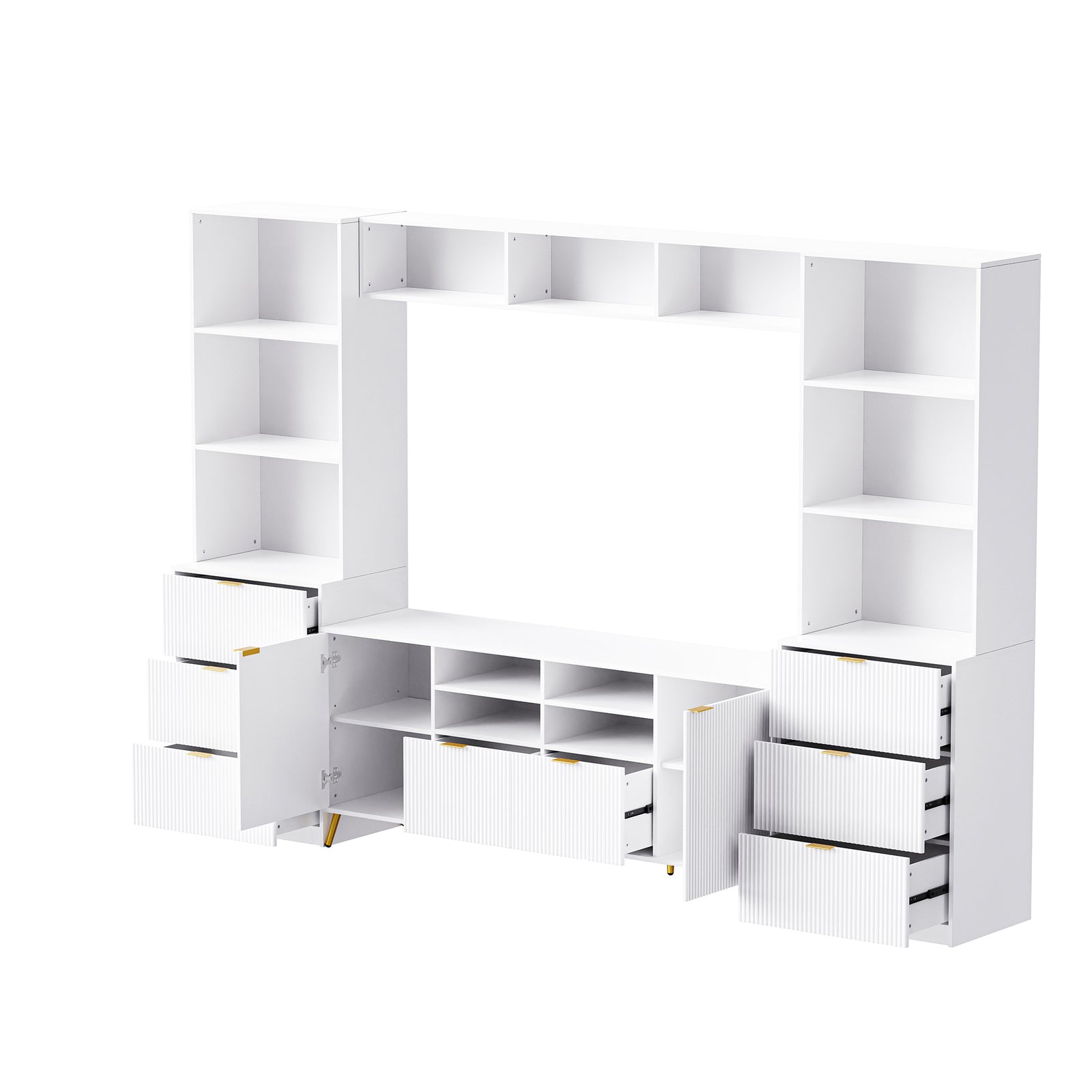 Nøordka Light TV Stand Default 113" White Fluted 4-Piece Entertainment Wall Unit for TVs Up to 70"