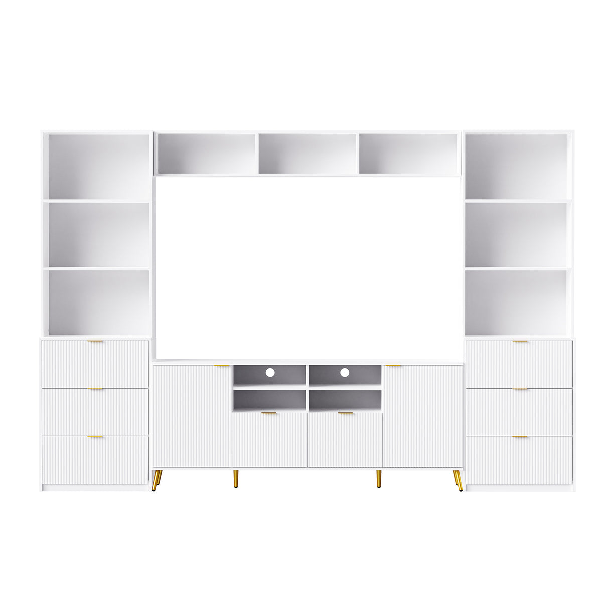 Nøordka Light TV Stand Default 113" White Fluted 4-Piece Entertainment Wall Unit for TVs Up to 70"