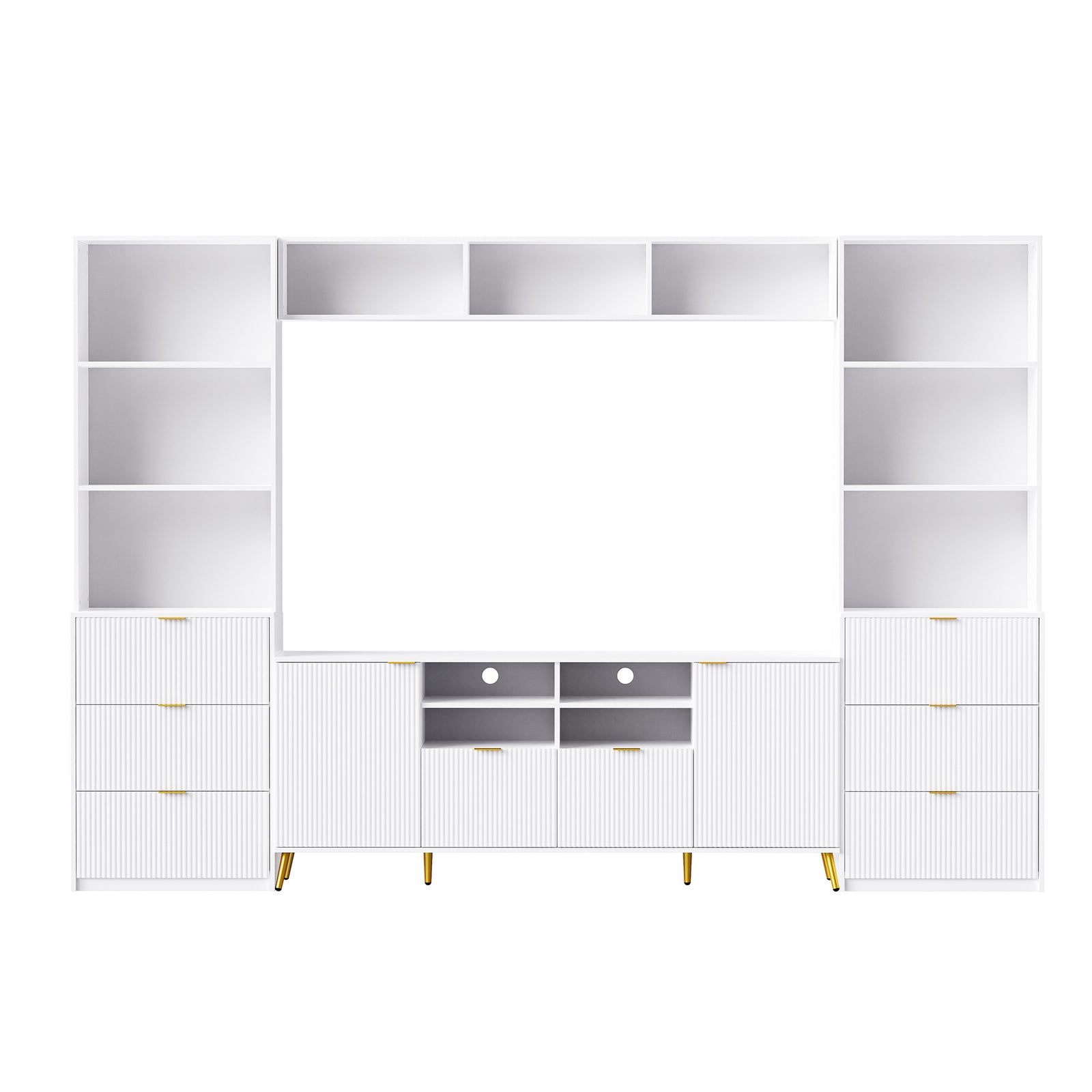 Nøordka Light TV Stand Default 113" White Fluted 4-Piece Entertainment Wall Unit for TVs Up to 70"