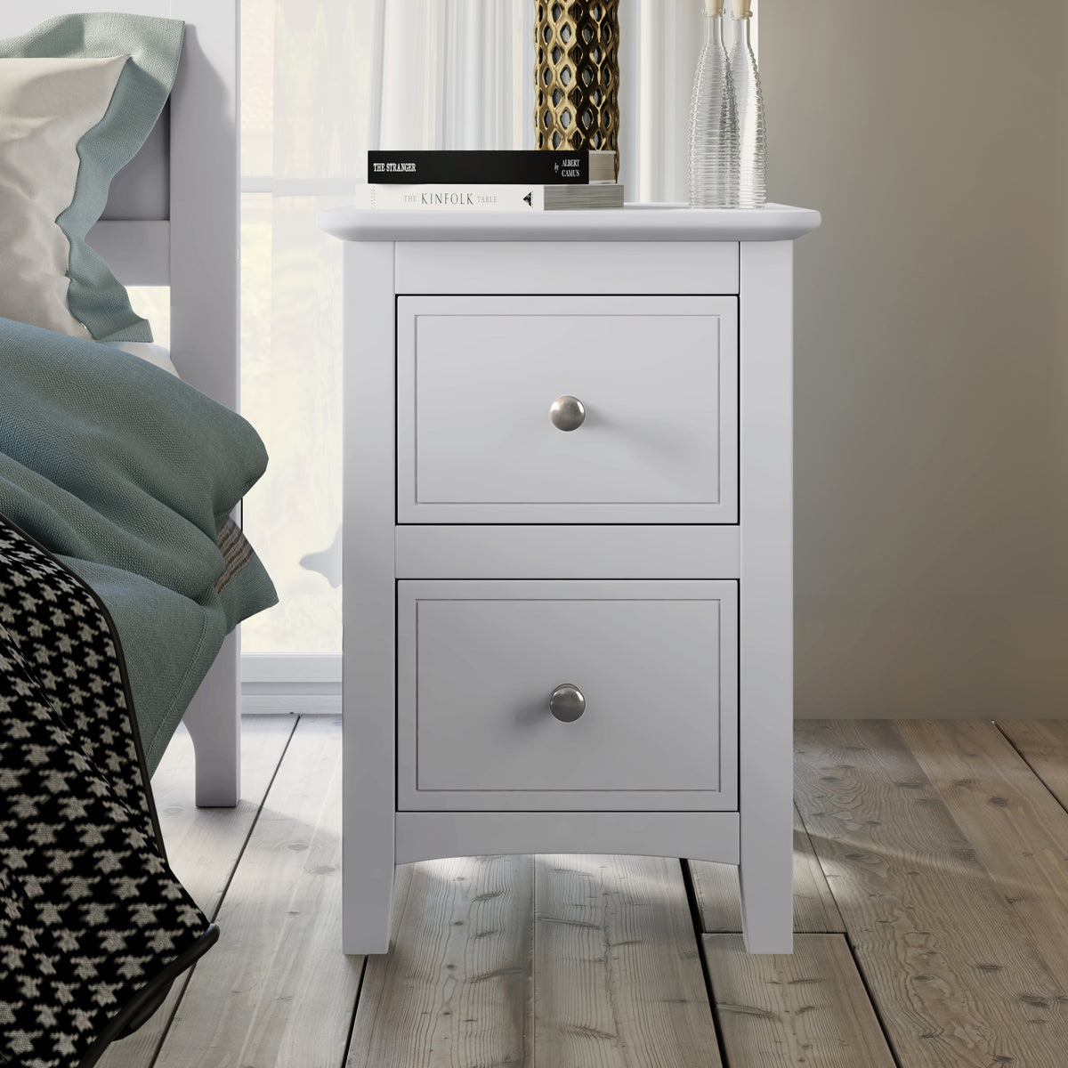 Nøordka Light TV Stand Default 15" White Solid Wood 2 Drawer Nightstand &amp; End Table