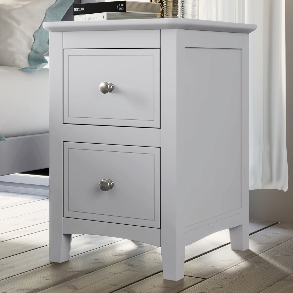 Nøordka Light TV Stand Default 15" White Solid Wood 2 Drawer Nightstand &amp; End Table