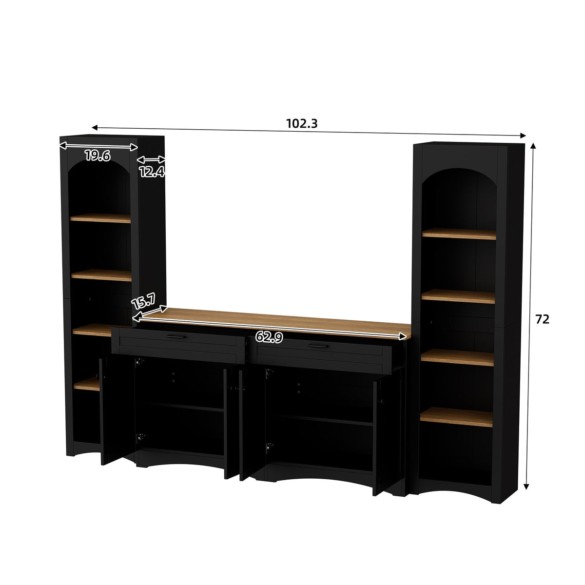 Nøordka Light TV Stand Default 3-Piece Black Farmhouse Style Entertainment Center for TVs Up to 70"