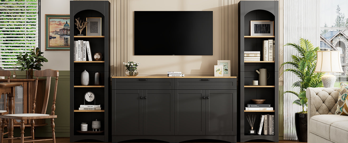 Nøordka Light TV Stand Default 3-Piece Black Farmhouse Style Entertainment Center for TVs Up to 70"