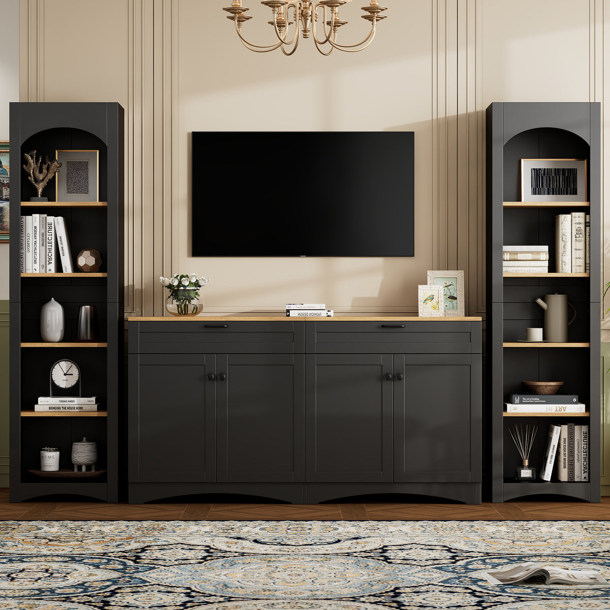 Nøordka Light TV Stand Default 3-Piece Black Farmhouse Style Entertainment Center for TVs Up to 70"