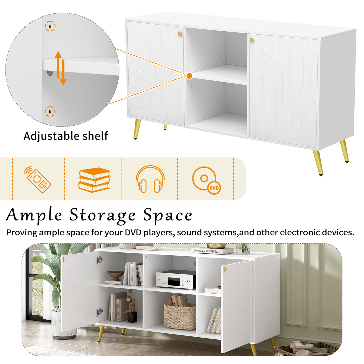 Nøordka Light TV Stand Default 50" Gray Mid Century Modern TV Stand for TVs up to 55"