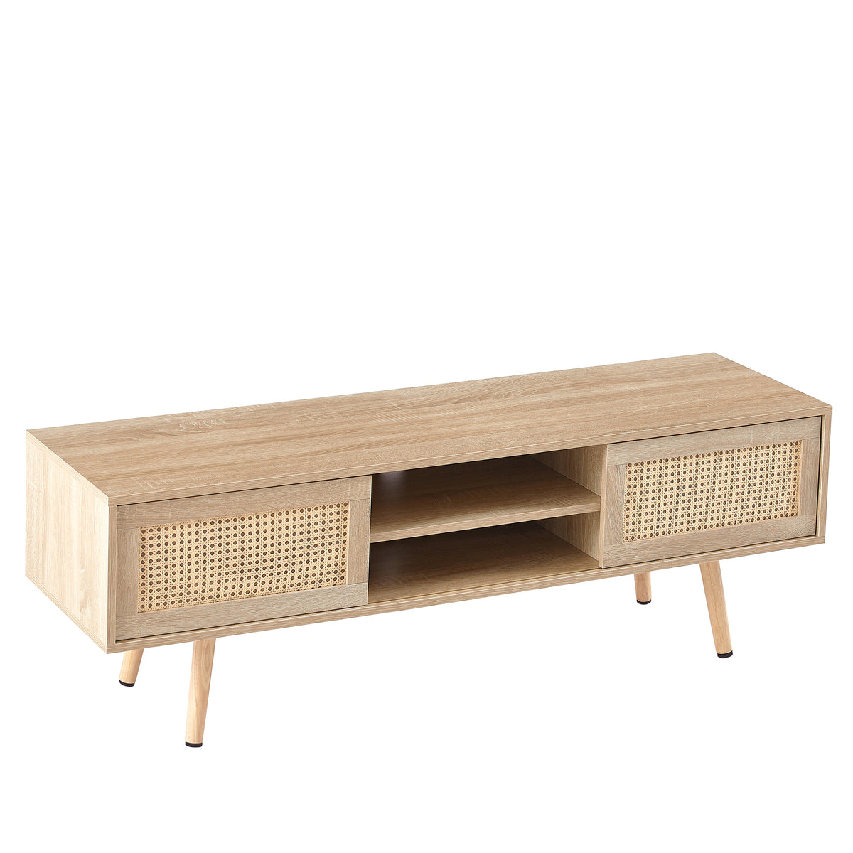 Nøordka Light TV Stand Default 55" Solid Wood Rattan TV Stand With Double Sliding Doors