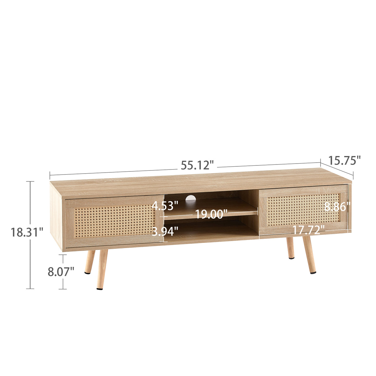 Nøordka Light TV Stand Default 55" Solid Wood Rattan TV Stand With Double Sliding Doors