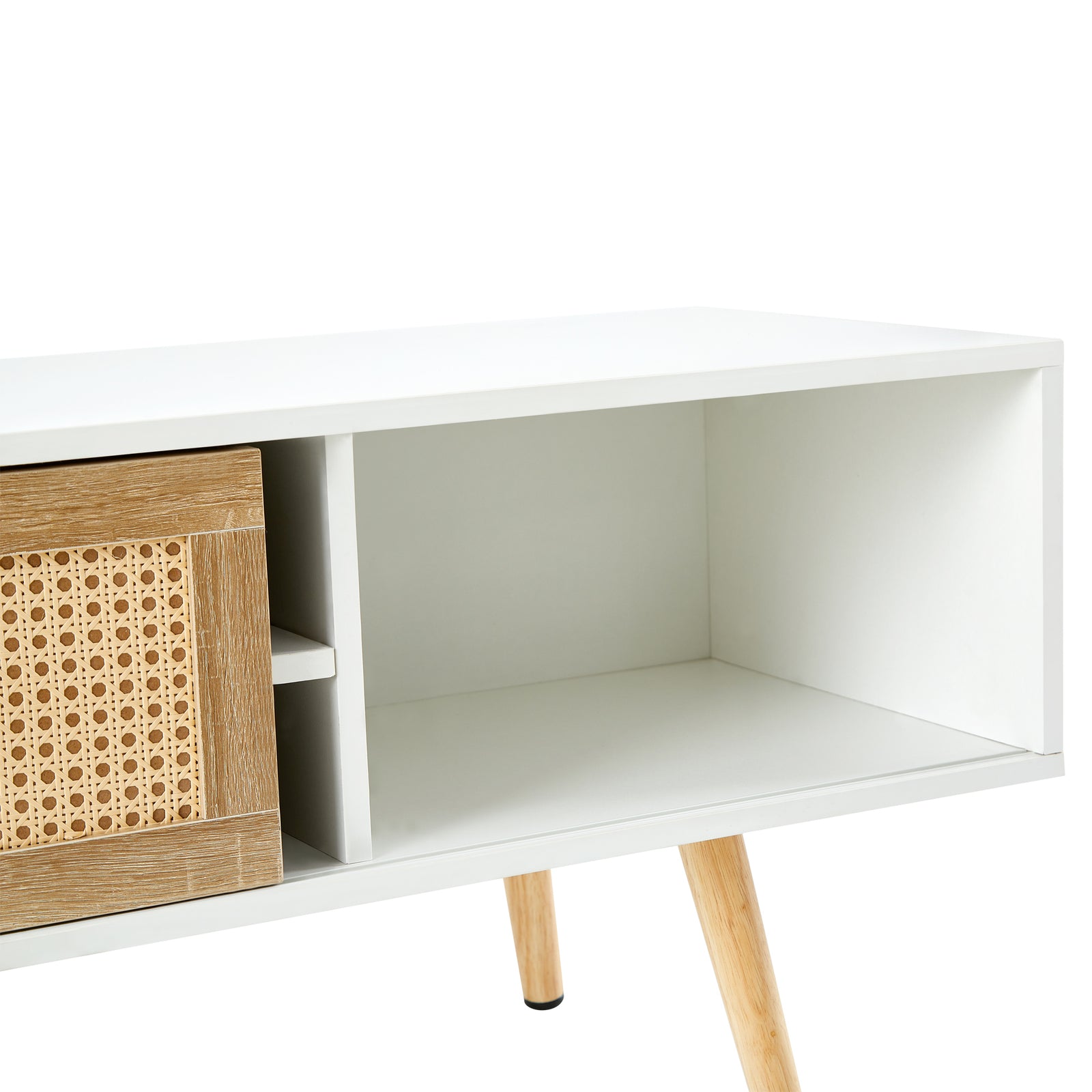 Nøordka Light TV Stand Default 55" White Rattan TV Stand With Double Sliding Doors