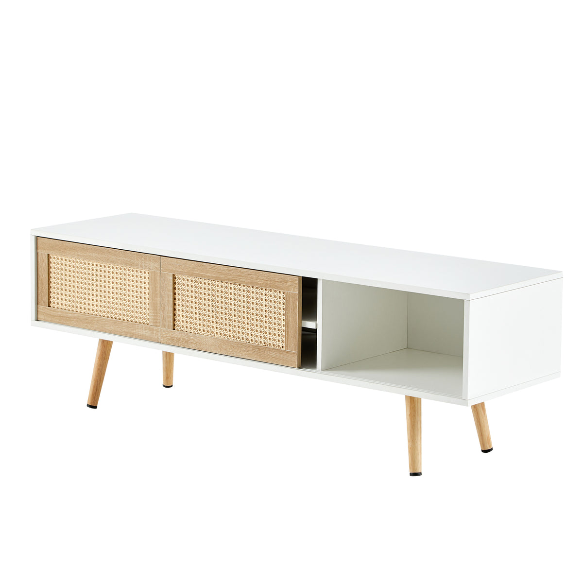 Nøordka Light TV Stand Default 55" White Rattan TV Stand With Double Sliding Doors