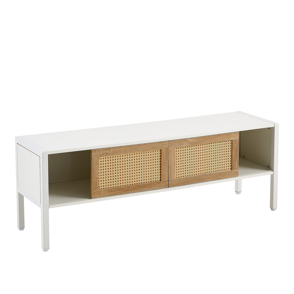 Nøordka Light TV Stand Default 55" White Rattan TV Stand with Light Strip &amp; Sliding Doors