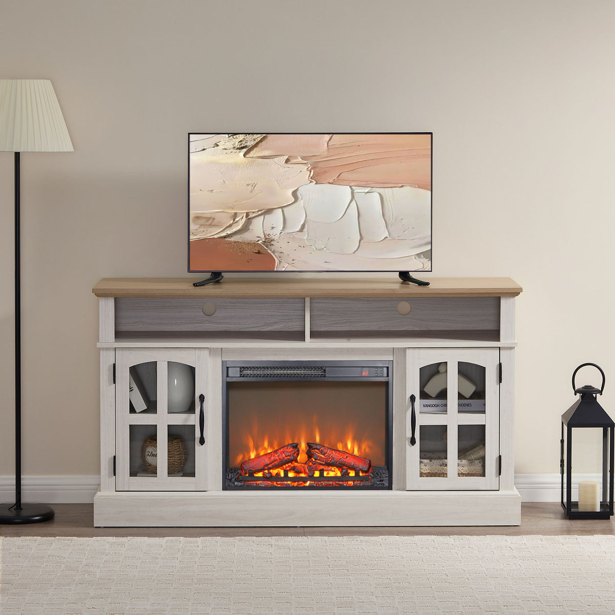 Nøordka Light TV Stand Default 58" Jasmin White Fireplace TV Stand with 23" Electric Fireplace for TVs Up to 70"