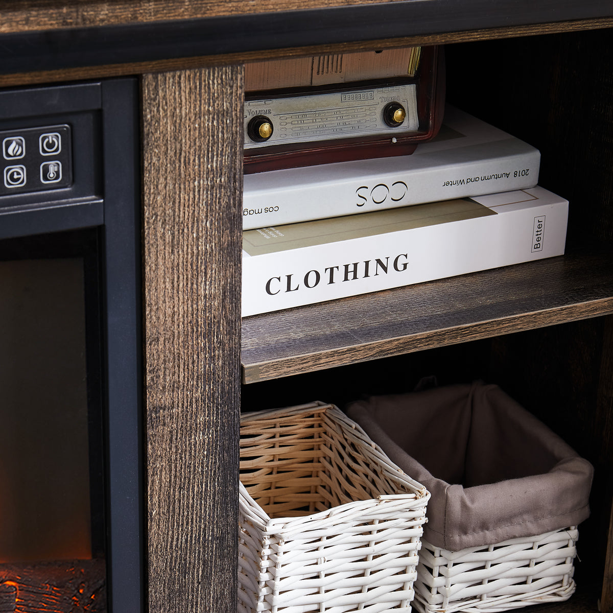 Nøordka Light TV Stand Default 60" Brown Mid Century Modern Entertainment Center &amp; TV Stand with 23" Electric Fireplace